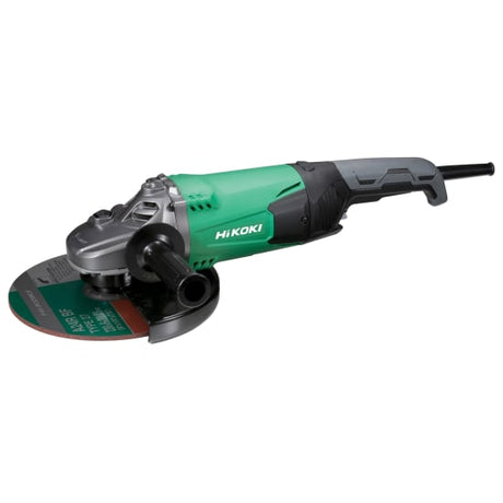 HiKOKI 2200W angle grinder with a powerful motor, low-profile design, and soft grip for enhanced performance and comfort.