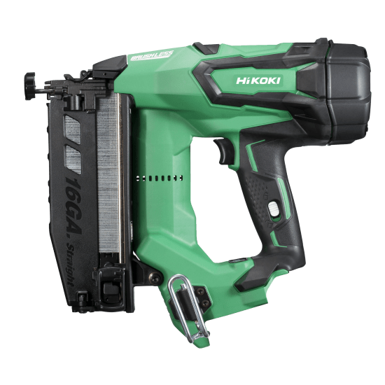 HiKOKI 18V gasless brad nailer features a brushless motor, tool-less depth adjustment, and dry-fire lockout for safe, efficient woodworking.