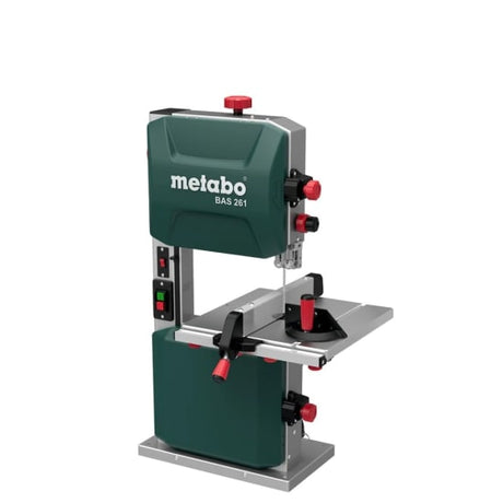 Metabo 400W Band Saw BAS 261 PRECISION, featuring high precision, quiet operation, and tool-less adjustments for superior woodworking.