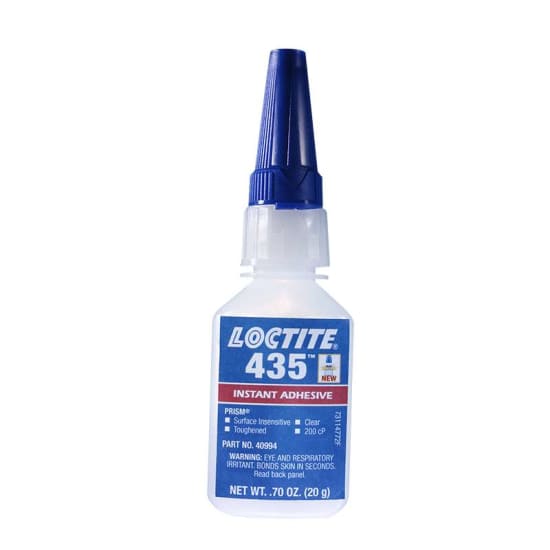 Clear LOCTITE 435 Instant Adhesive in a 20g bottle, perfect for quick bonding of various materials with high impact resistance.