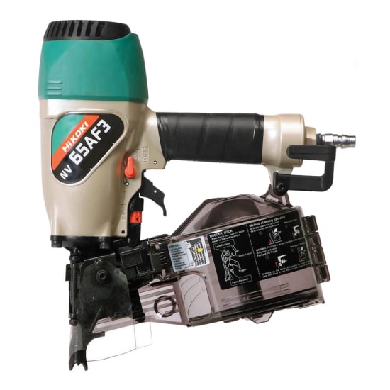 HiKOKI 65mm Cladding Nailer featuring tool-less depth adjustment, adjustable exhaust, and quick magazine for efficient cladding work.