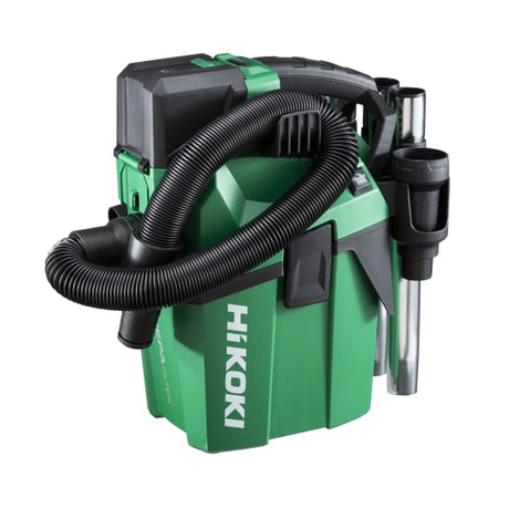 HiKOKI 18V Vacuum Cleaner RP18DA with IP54 rating, MULTI VOLT compatibility, and 22-hour runtime for efficient cleaning.