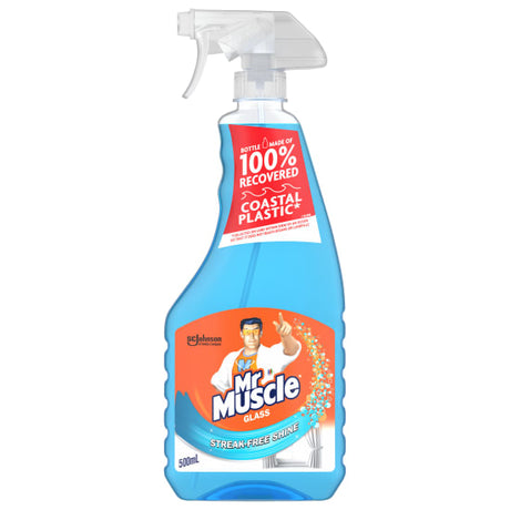 Mr Muscle Glass Cleaner 500ml provides a streak-free shine for glass, chrome, and hard surfaces, tackling tough grime effortlessly.