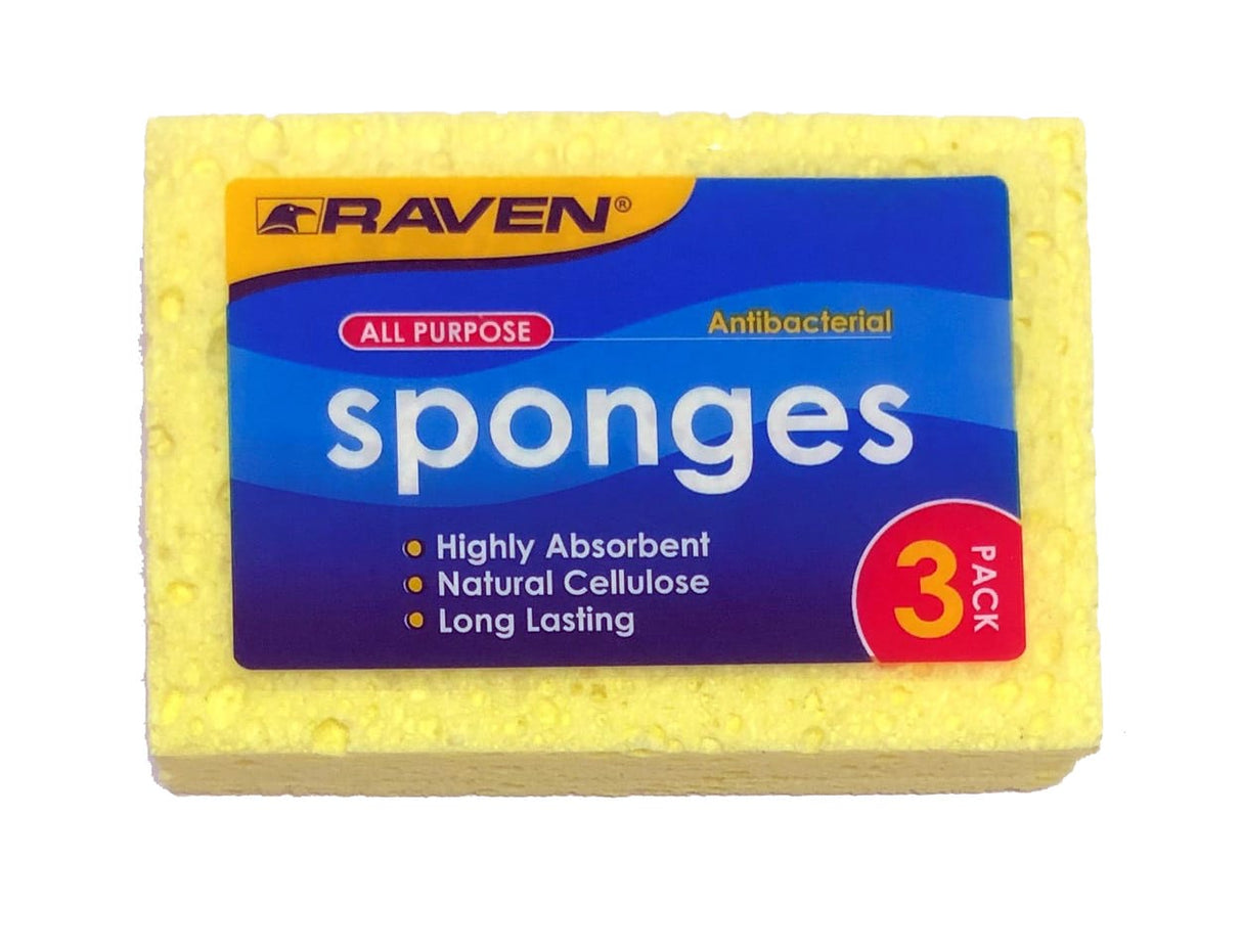 Raven Antibacterial All Purpose Sponges Yellow (Pack of 3)