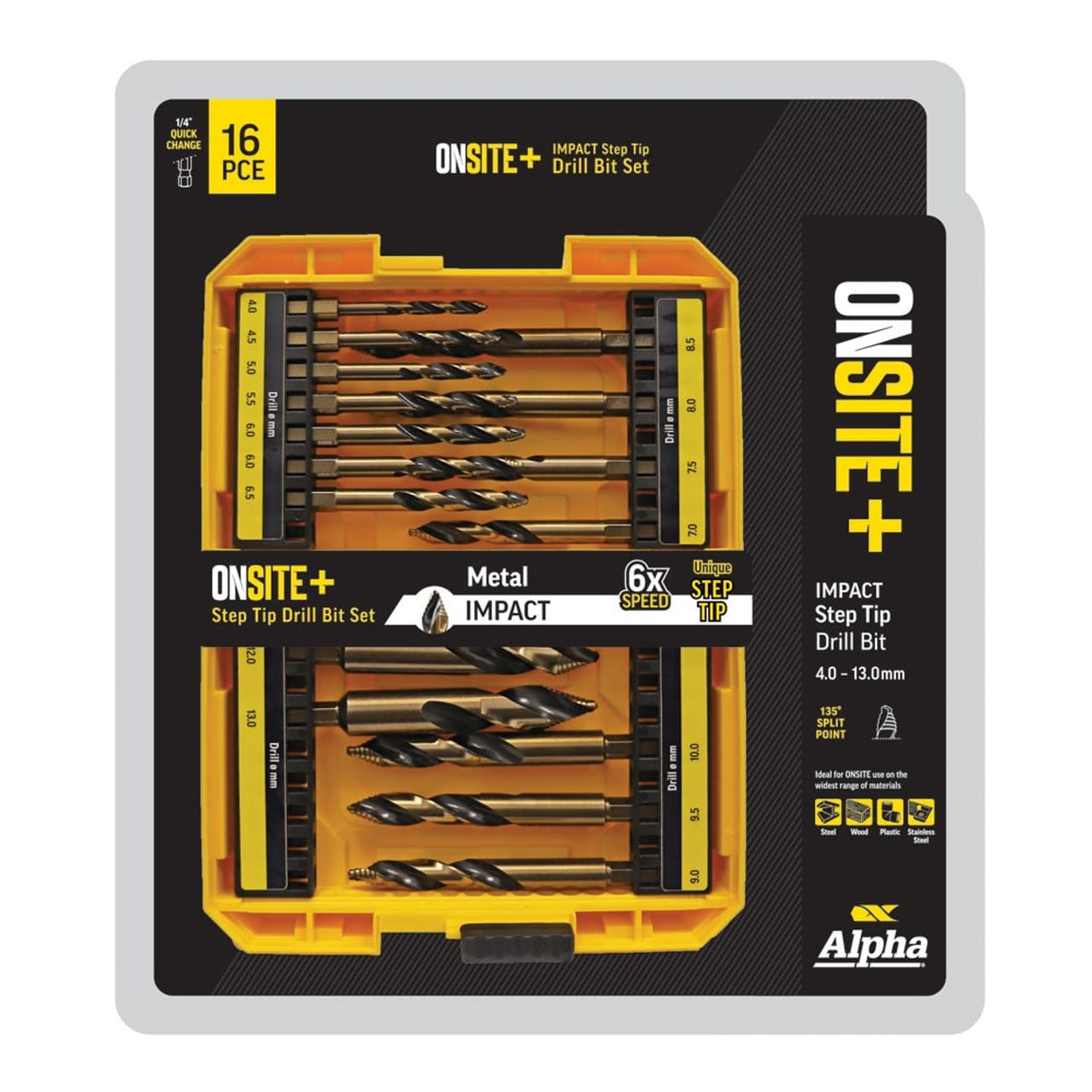 Alpha 16 Piece ONSITE Plus Impact Step Tip Drill S