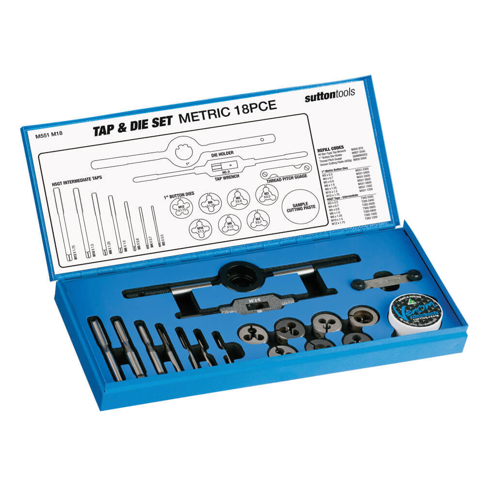SET TAP & DIE HSS SUTTON MET 18PC