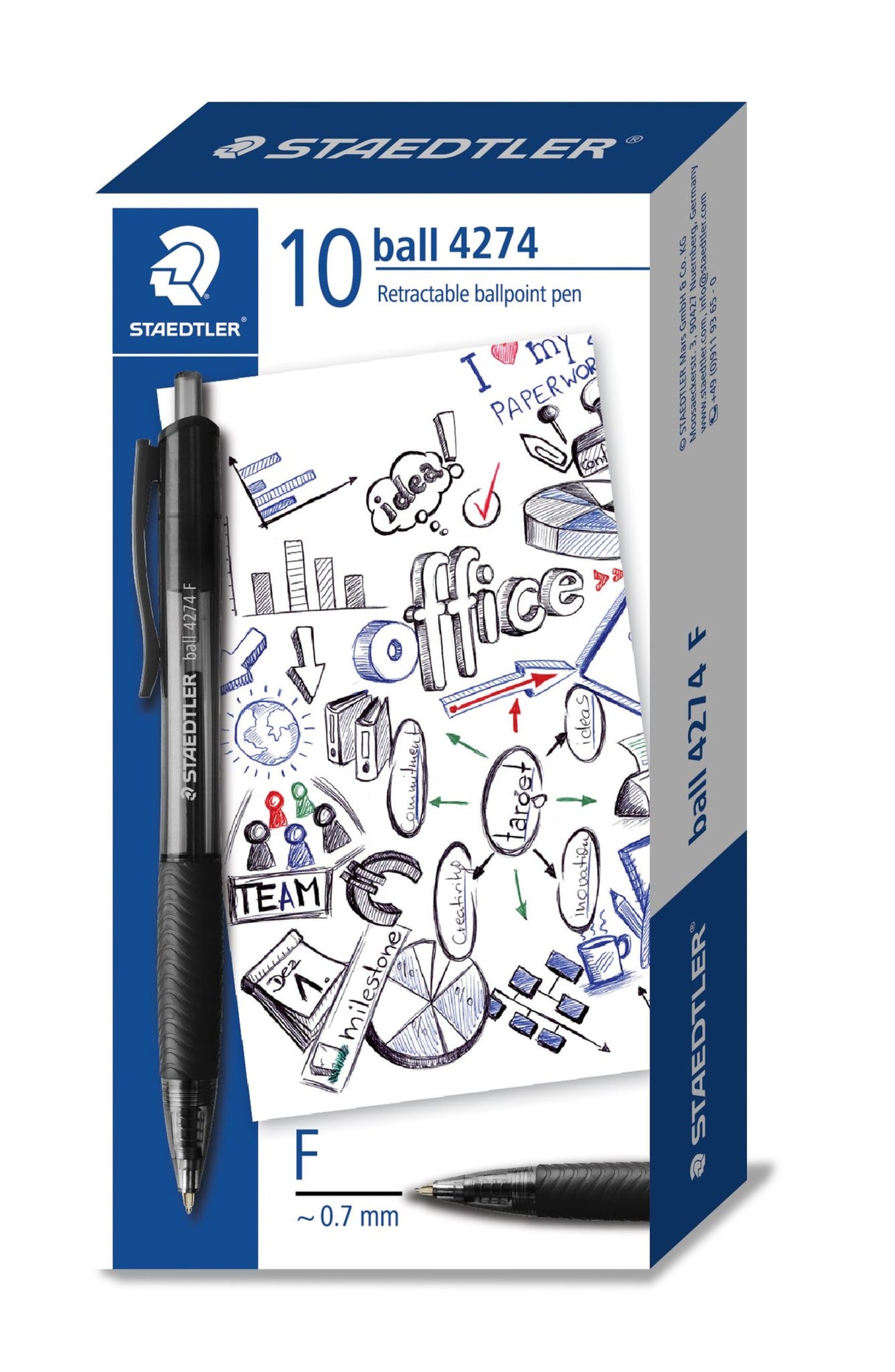 Staedtler Luna Retractable Ball Pens 0.7mm Black (Pack of 10)