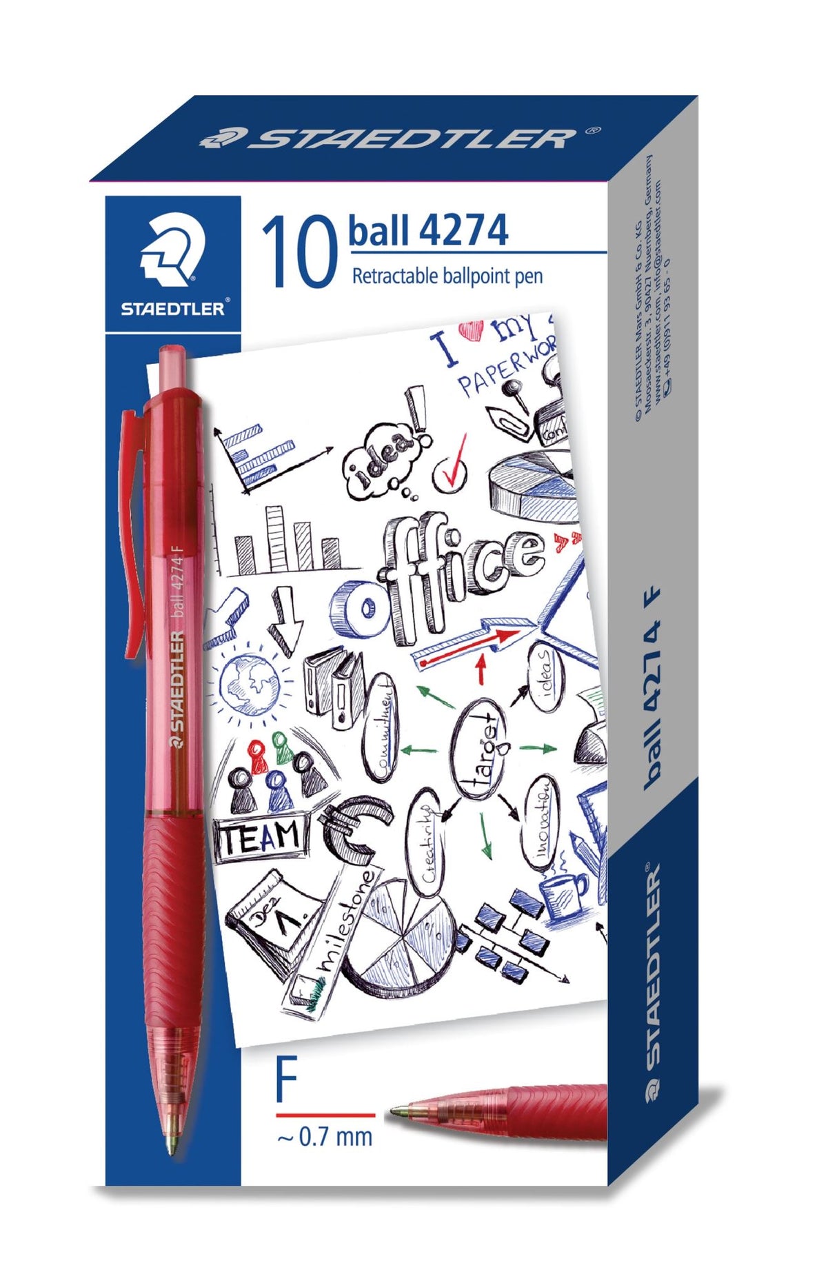 Staedtler Luna Retractable Ball Pens 0.7mm Red (Pack of 10)
