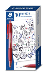 Staedtler Luna Retractable Ball Pens 0.7mm Red (Pack of 10)