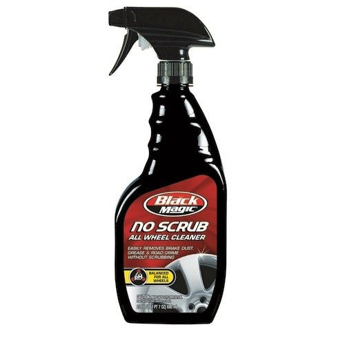 BLACK MAGIC No Scrub Wheel Cleaner 680ml removes grime from all wheels effortlessly without scrubbing, ensuring a spotless finish.