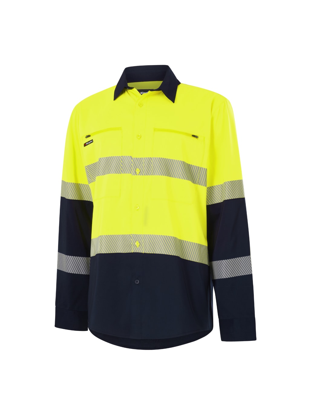 KingGee K54037 Men's Drycool Hi Vis Taped Shirt - Orange/Navy - 5XL