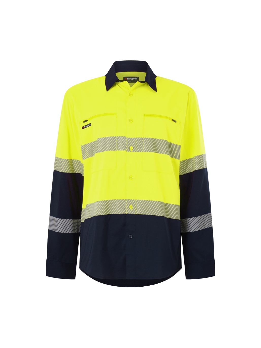 KingGee K54037 Men's Drycool Hi Vis Taped Shirt - Yellow/Navy (Size: 3XL)