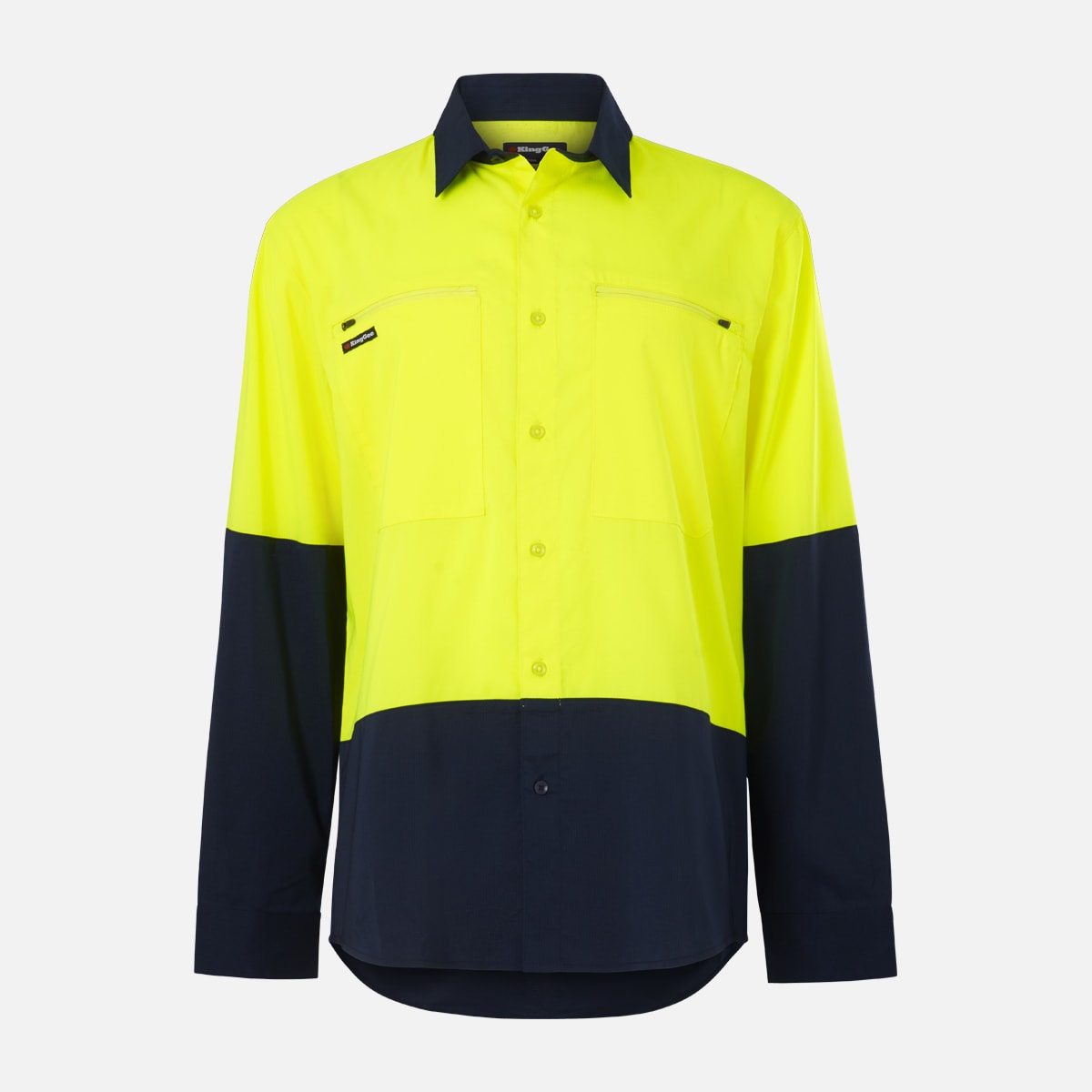 KingGee K54036 Men's Drycool Hi Vis Spliced Shirt - Orange/Navy (Size: XL)