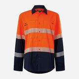 KingGee K54037 Men's Drycool Hi Vis Taped Shirt - Orange/Navy - 5XL
