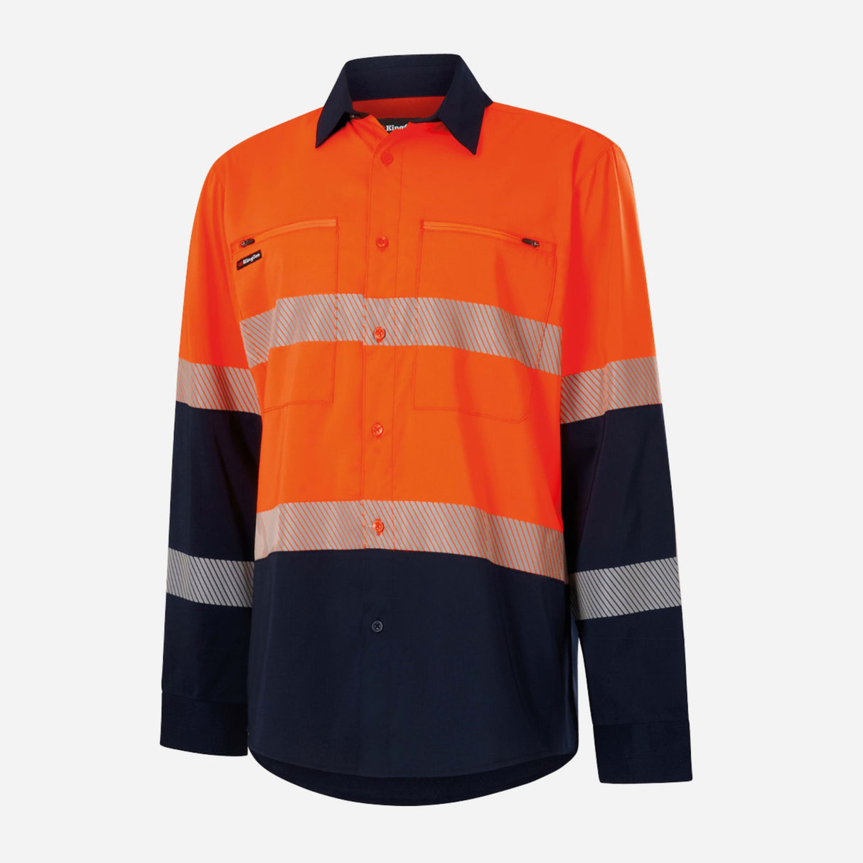 KingGee K54037 Men's Drycool Hi Vis Taped Shirt - Orange/Navy - 5XL