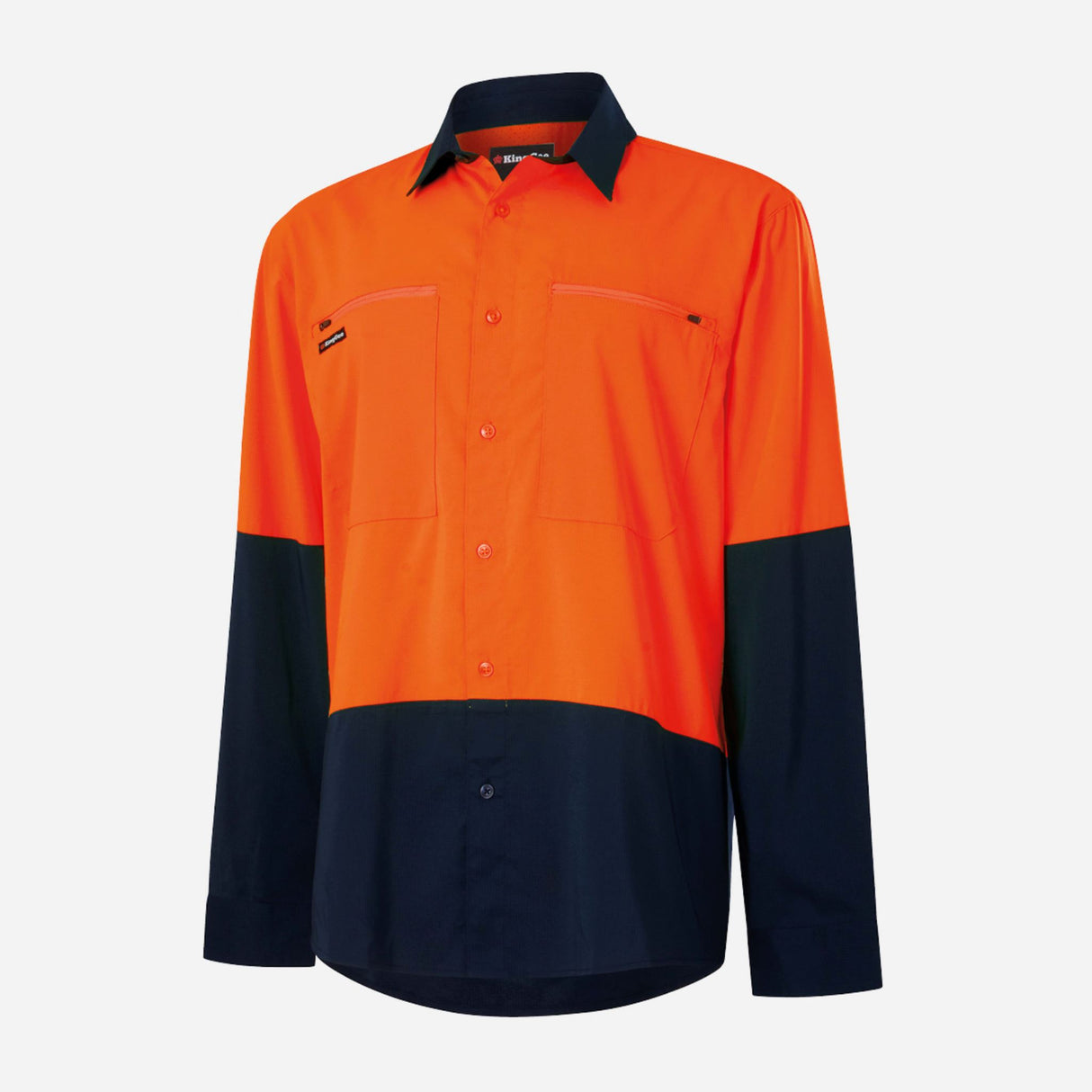 KingGee K54036 Men's Drycool Hi Vis Spliced Shirt - Orange/Navy - XS
