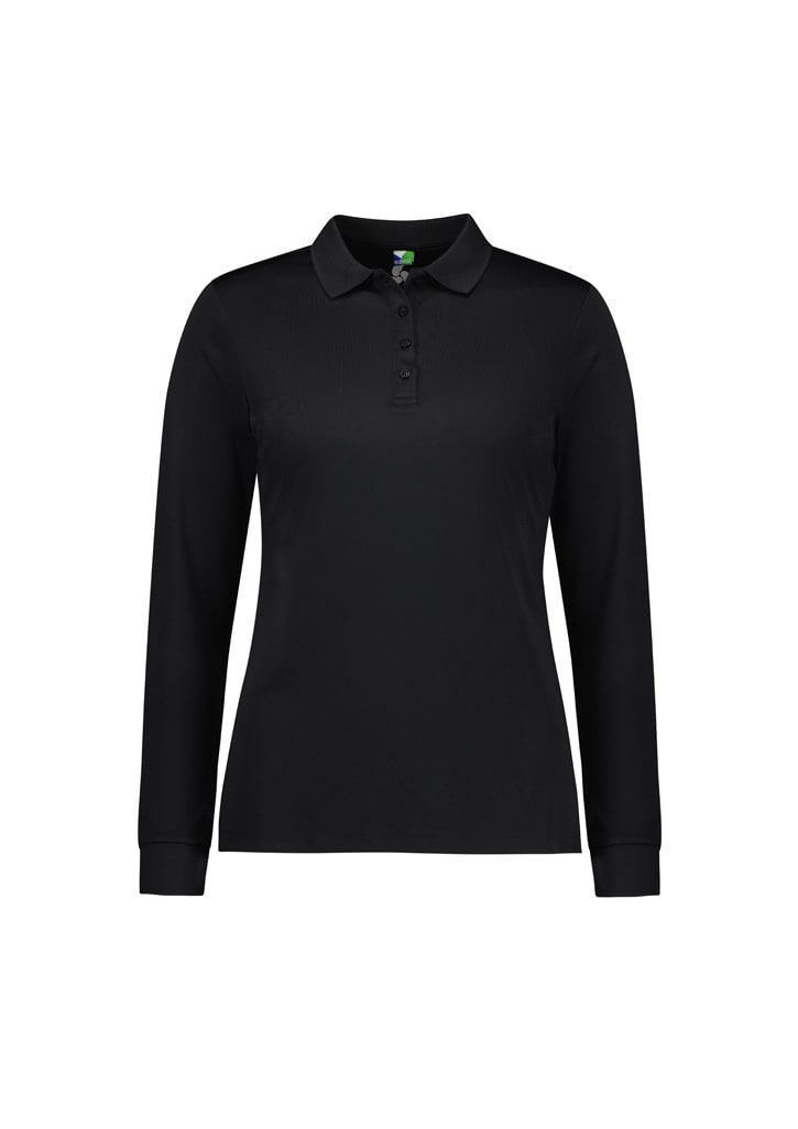 Womens Action Long Sleeve Polo - Black (Size: 10)