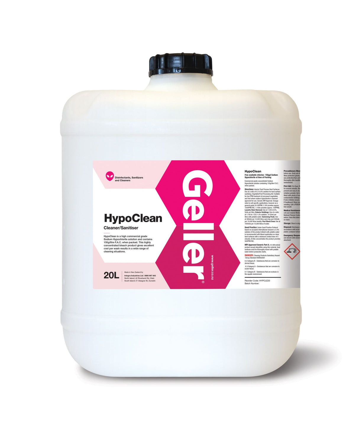 Geller HypoClean Disinfectant Cleaner/Sanitiser 20L (Each)