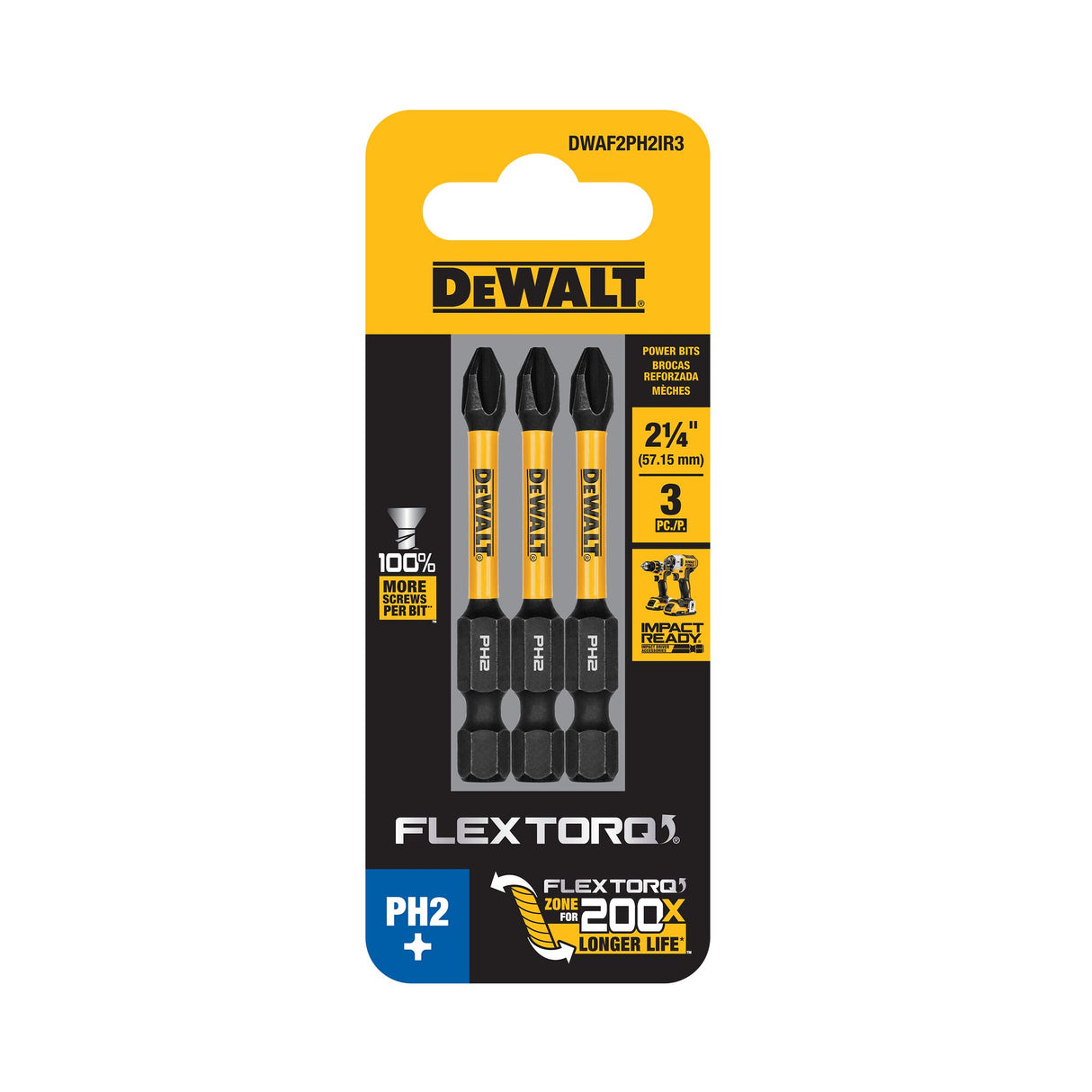 DeWalt PH2 FLEXTORQ Screwdriver Bit 57mm 3 (Pack)