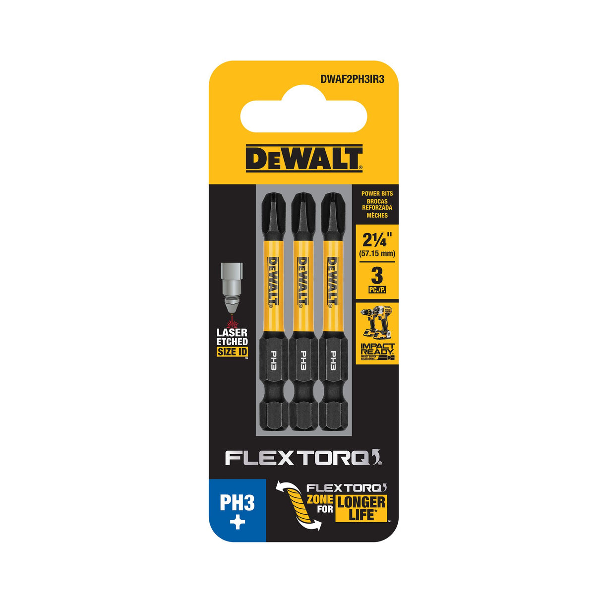 DeWalt PH3 FLEXTORQ Screwdriver Bit 57mm 3 (Pack)
