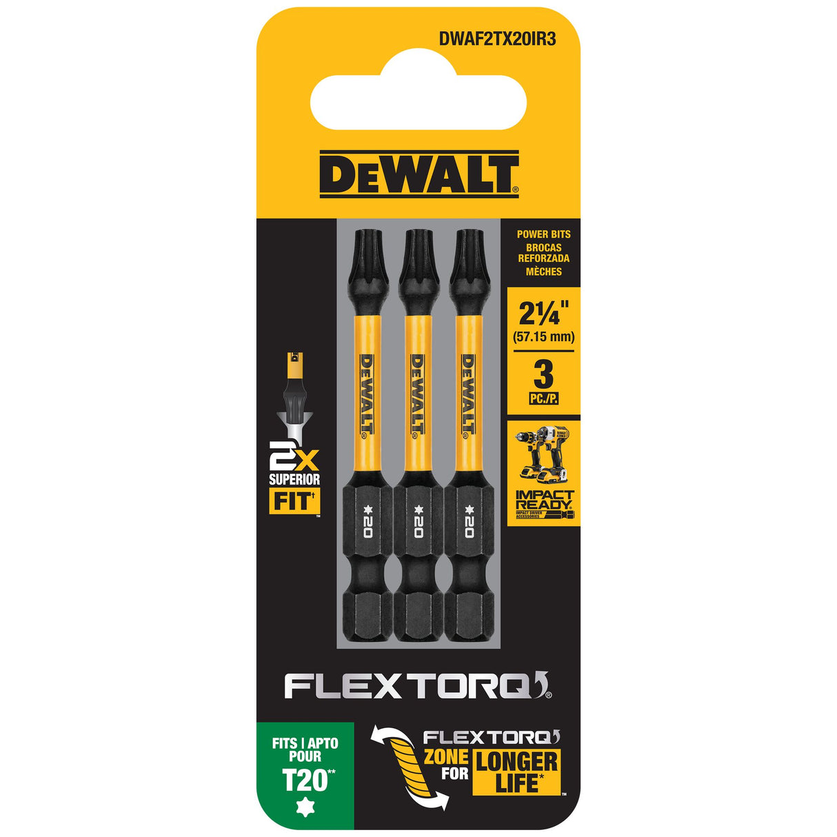 DeWalt T20 FLEXTORQ Screwdriver Bit 57mm 3 (Pack)