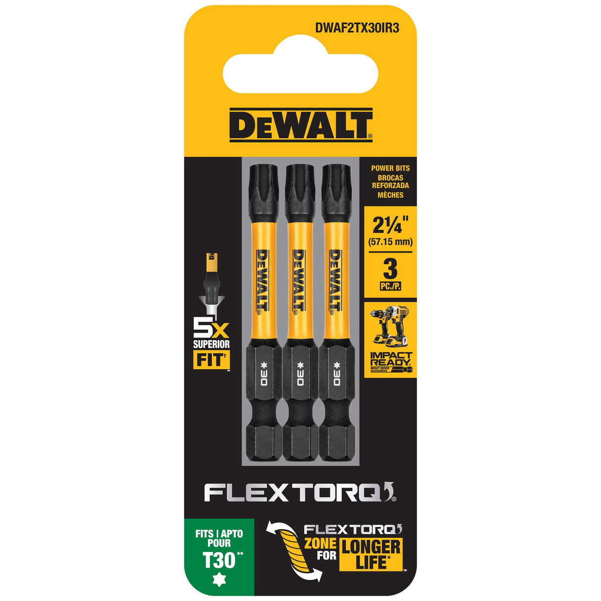 DeWalt T30 FLEXTORQ Screwdriver Bit 57mm 3 (Pack)