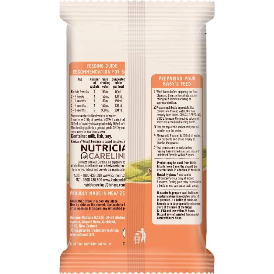 Karicare Stage 1 Baby Infant Formula From Birth To 6 Months Sachets 5x21.9g