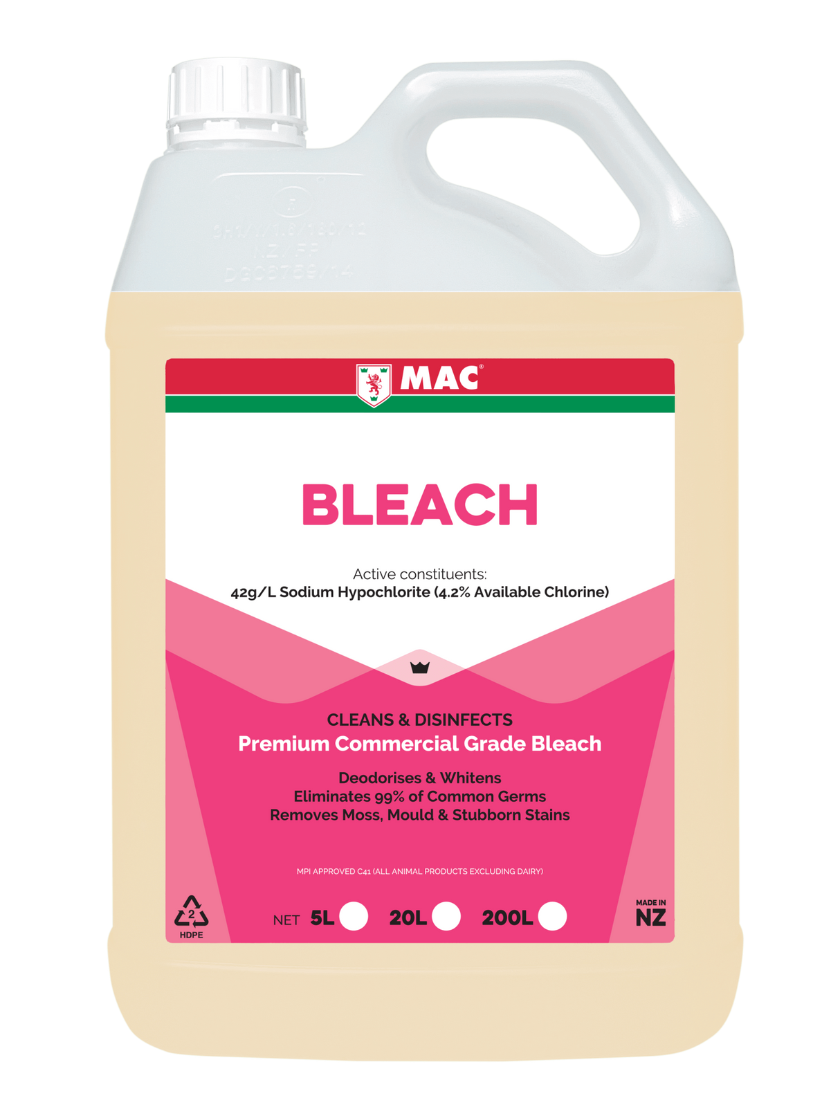 MAC Premium Commercial Grade Bleach 5L