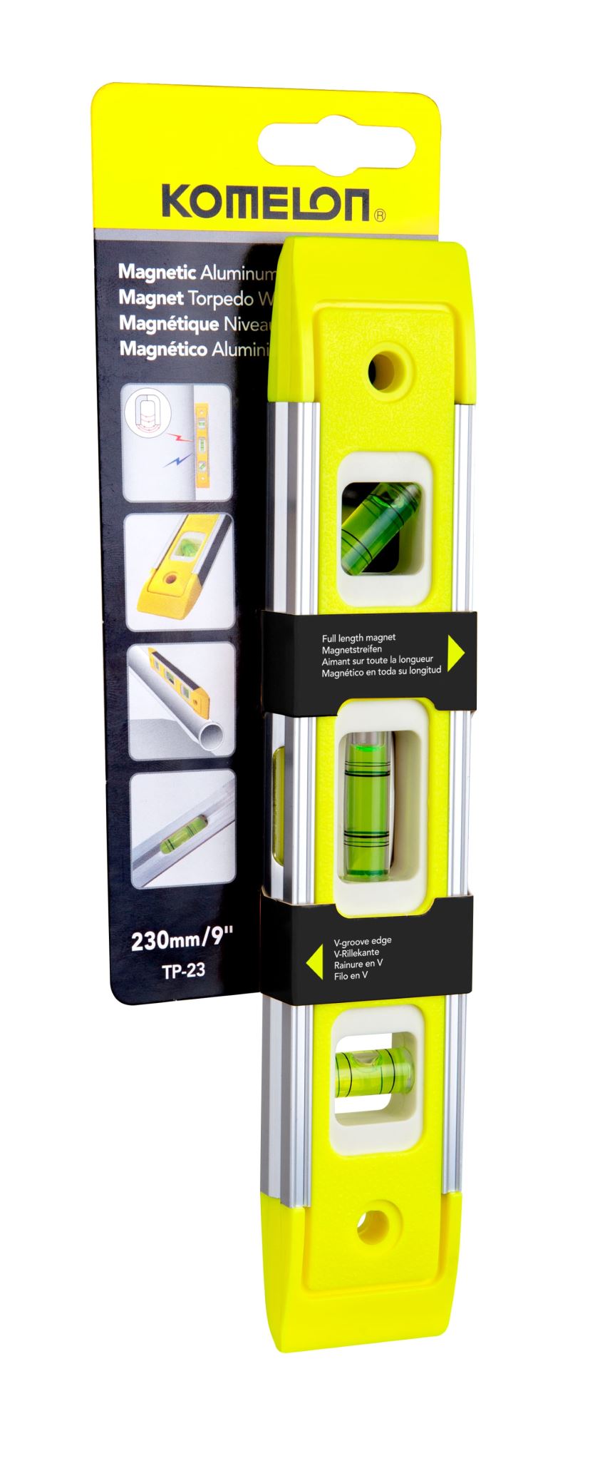 Komelon 230mm hi-viz torpedo level (Each)
