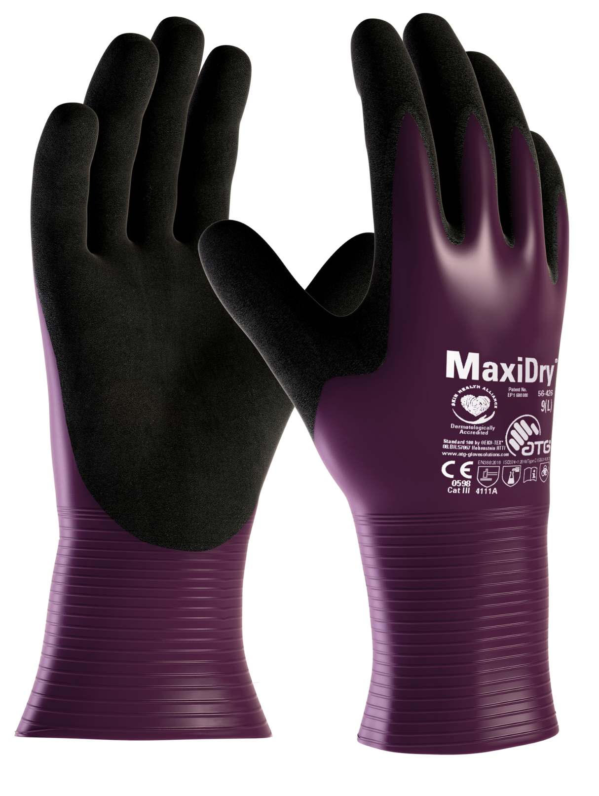 ATG MaxiDry 56-426 Gloves (Pair) - Black/Purple - 11