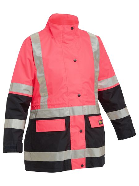 Bisley, Women's Hi Vis 5-in-1 Rain Jacket, BKL6975 - PINK/NAVY (Size: 24)