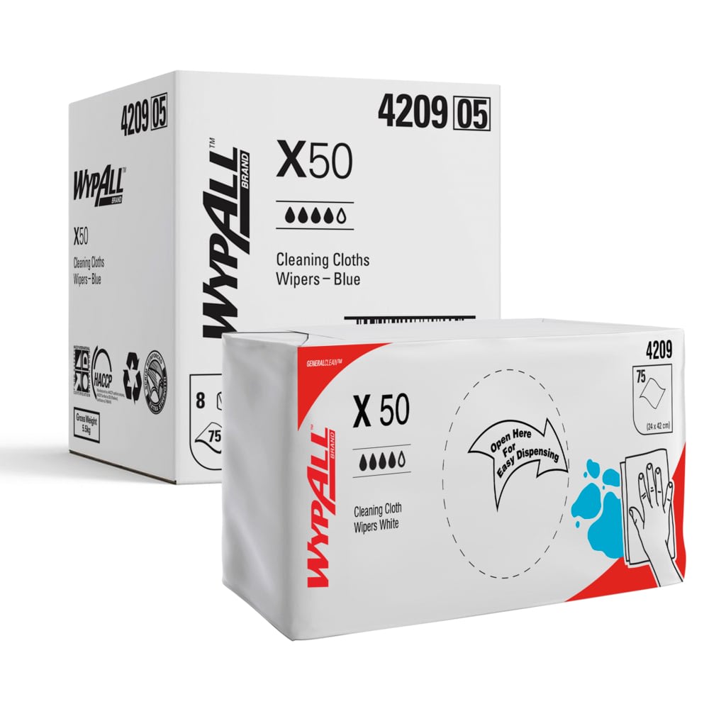 Wypall X50 4209 Single Sheet Wipers Blue 8 Packs (Carton of 8 Packs)