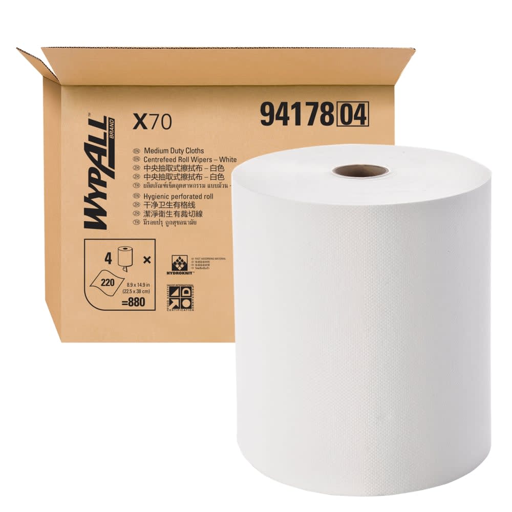 Wypall X70 94178 Centrefeed Roll Wipers White 4 Rolls