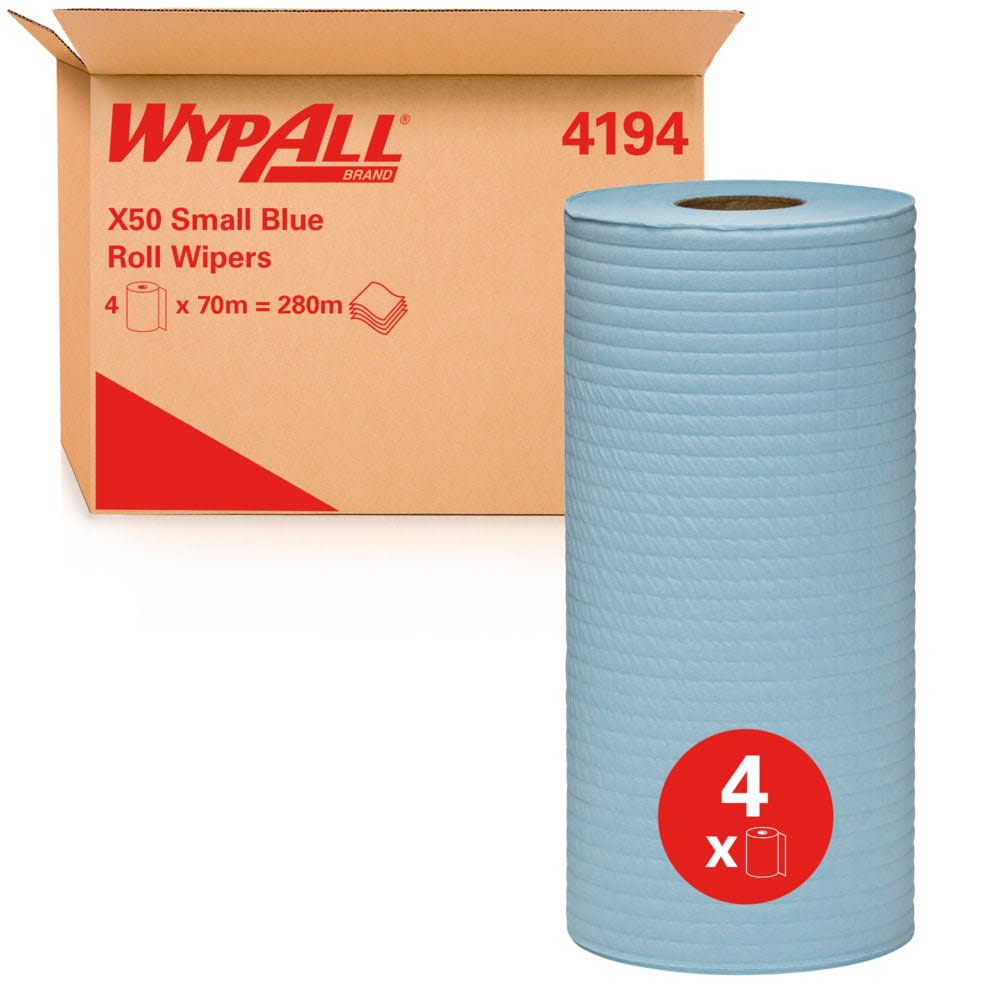 Wypall X50 4194 Small Roll Wipers Blue 4 Rolls
