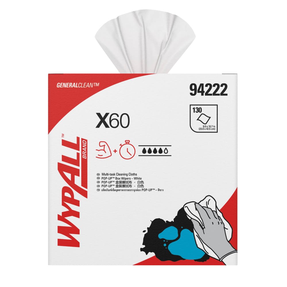 Wypall X60 94222 Pop-up Wipers White 130 Sheets (Pack)