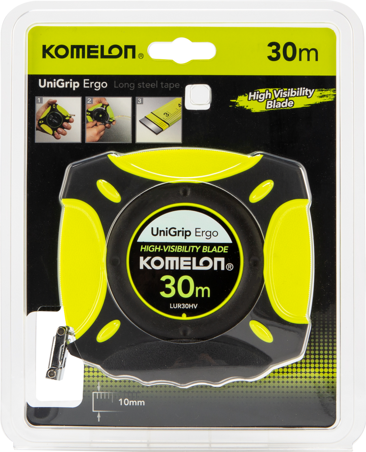 Komelon Unigrip Ergo High Vis Steel Closed Tape 30m x 10mm