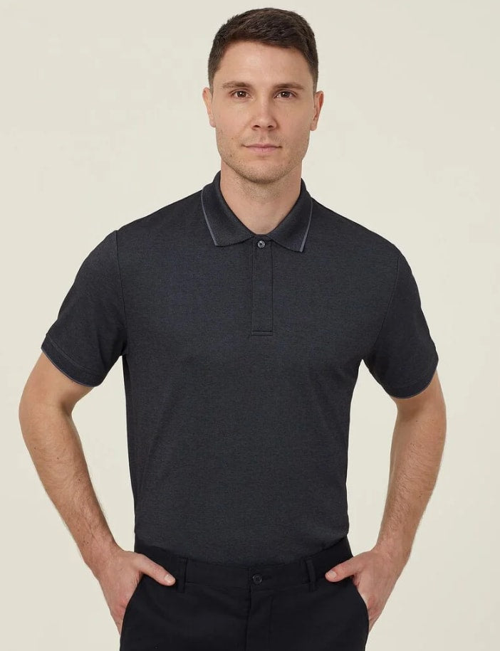 NNT Textured Cotton Poly Short Sleeve Polo CATJA4 - Charcoal/Blk (Size: 5XL)