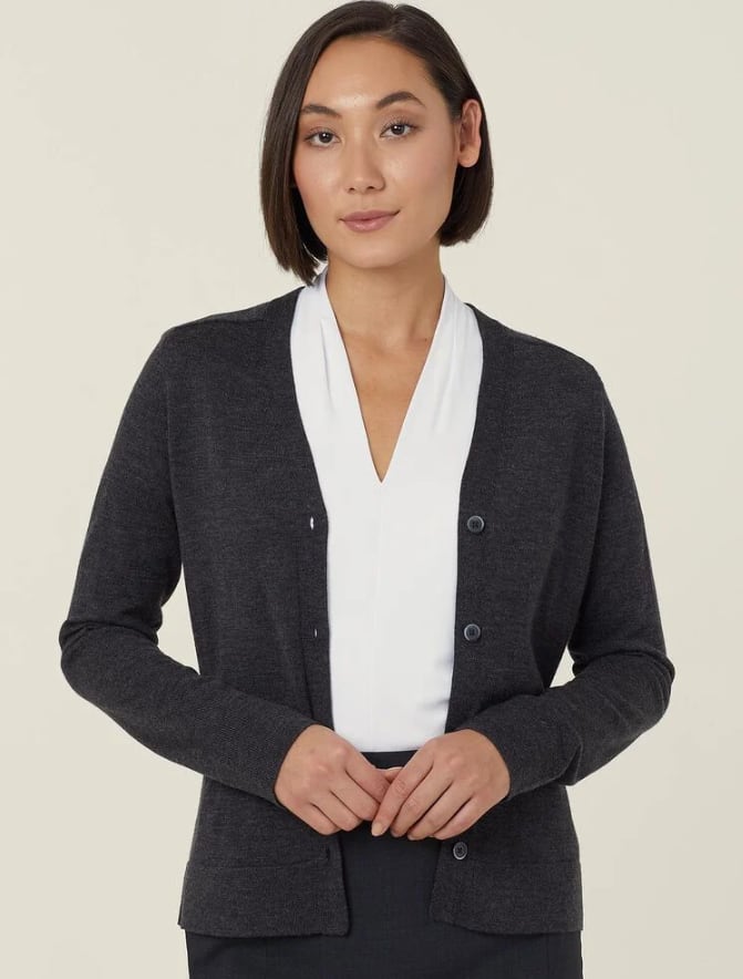 NNT Merino Wool V-Neck Cardigan CAT518 - Charcoal - S