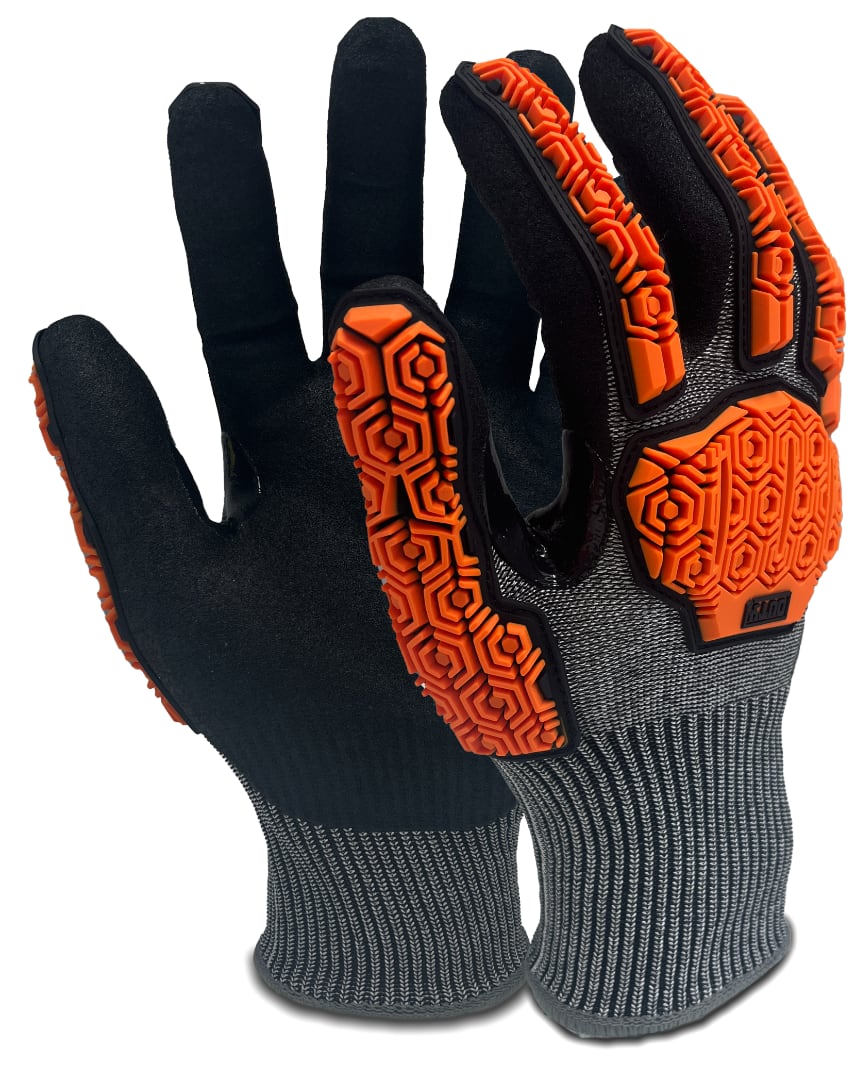 Duty Cut E Impact Nitrile Grip Gloves (Pair) - Orange/Black - L
