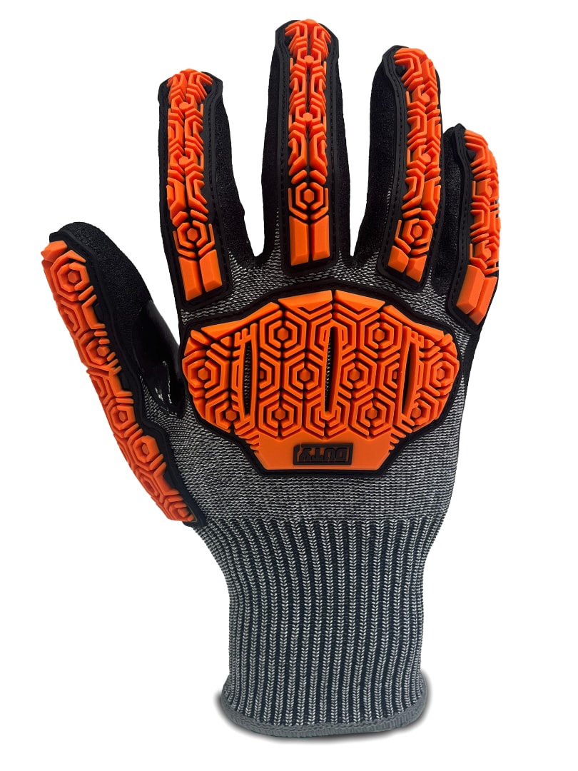 Duty Cut E Impact Nitrile Grip Gloves (Pair) - Orange/Black - S
