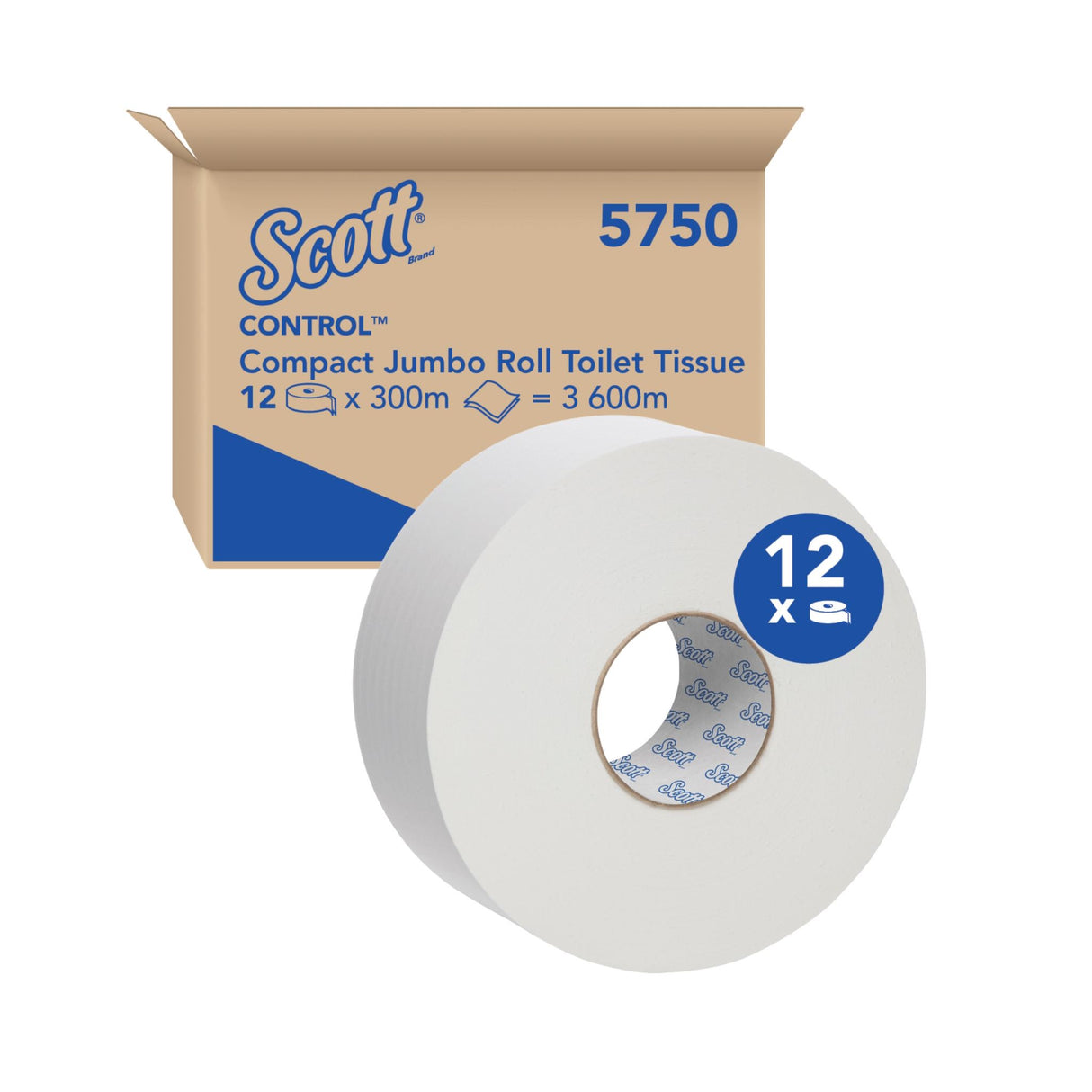 SCOTT Control 2Ply Toilet Paper Compact Jumbo Roll 300M per Roll 12 per Carton