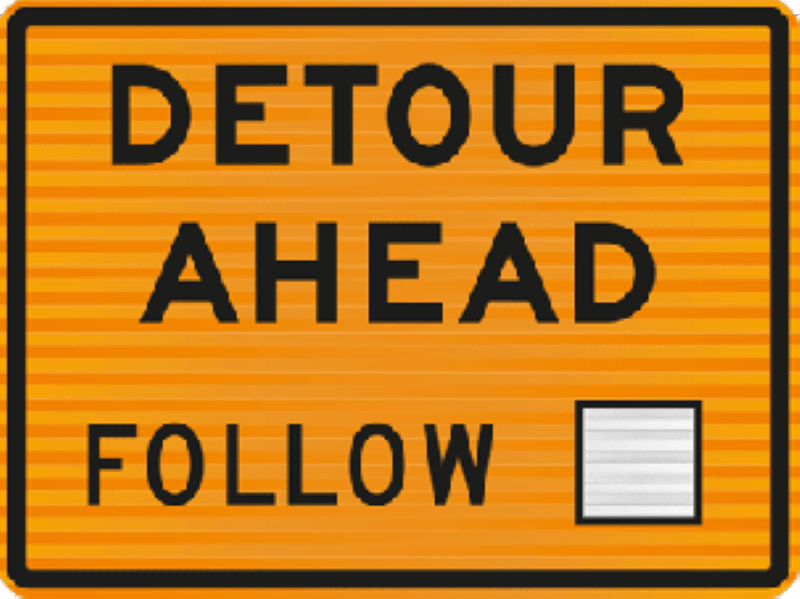Road Works Sign - Detour Ahead Follow W1000 x H750mm (Single Sided)