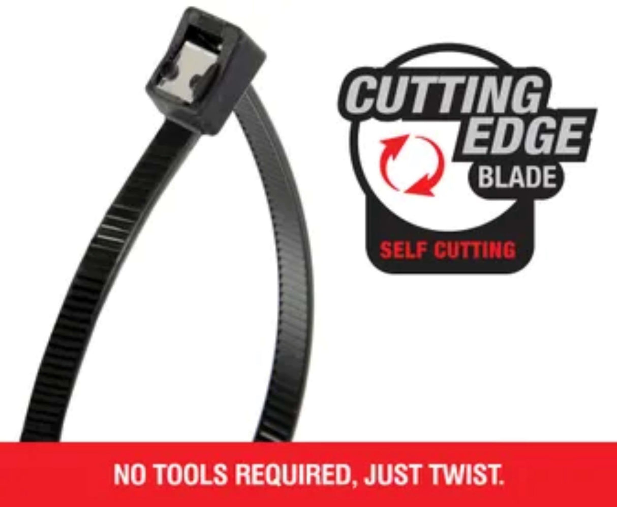 Cabac Nylon 66 Black Self Cutting Cable Tie UV 280 x 4.3mm 50 (Pack)