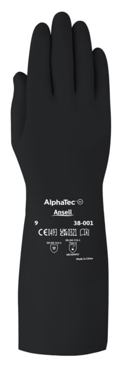 AlphaTec 38-001 Butyl Chemical Gauntlet Gloves - Black - 10