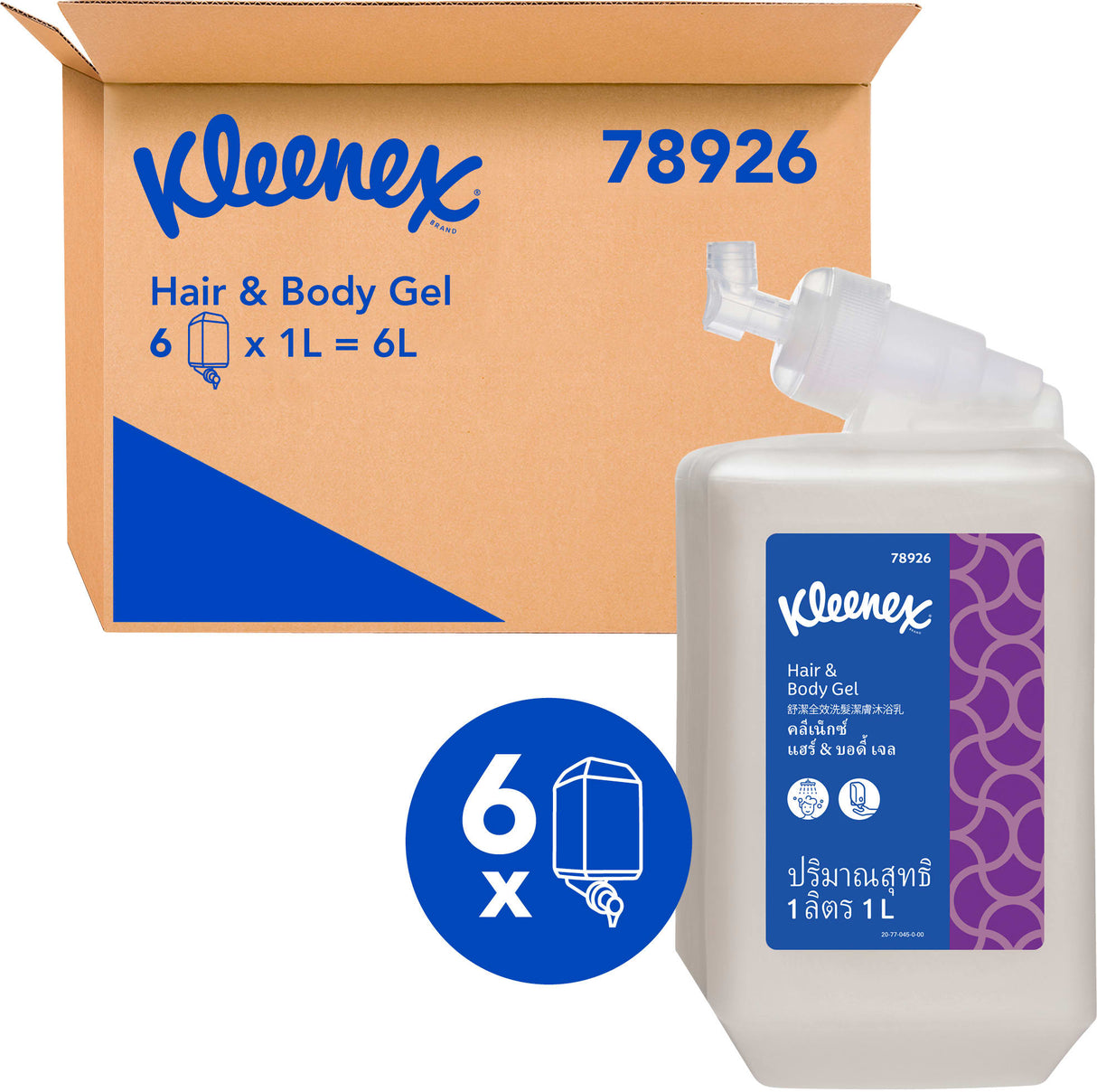 Hair & Body Shower Gel 1 Litre (Carton of 6) - Kleenex