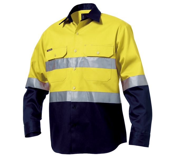KingGee, Hi Vis Cotton Shirt, K54315 (Each) - Yellow/Navy