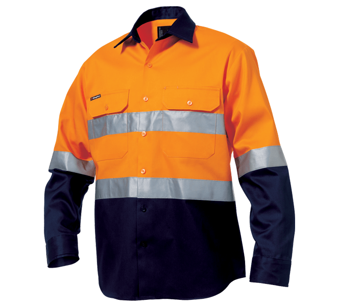 KingGee, Hi Vis Cotton Shirt, K54315 (Each) - Orange/Navy