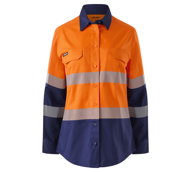 KingGee, Women's Ripstop Shirt, K44243 (Each) - Orange/Navy