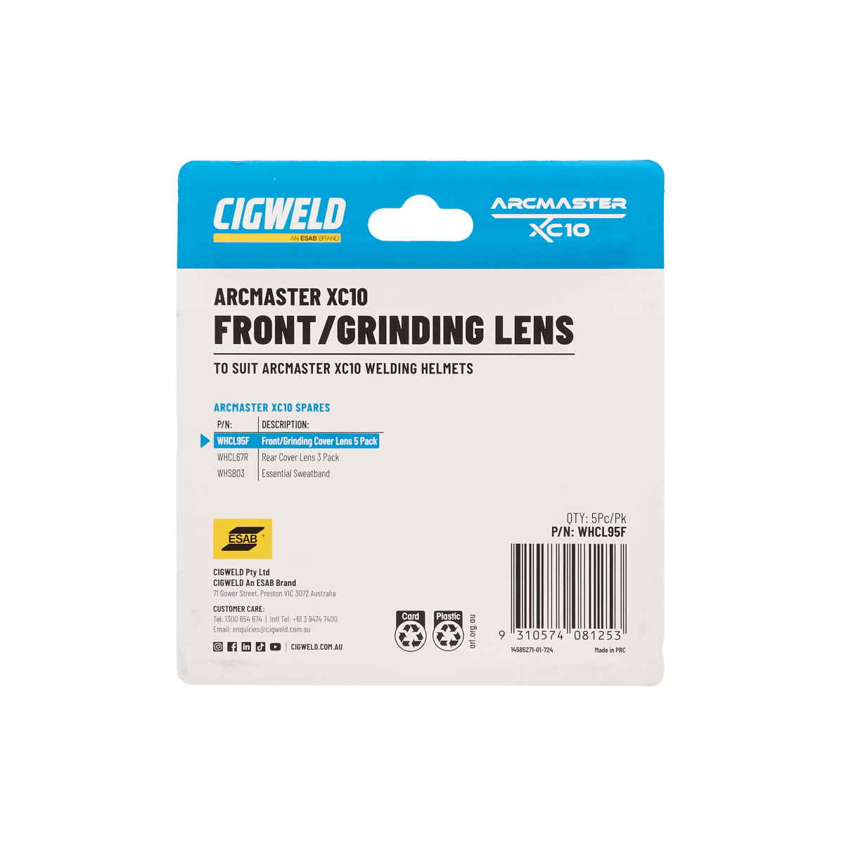 Arcmaster XC10 Front Cover Lens Pack of 5 (Pack) - Cigweld