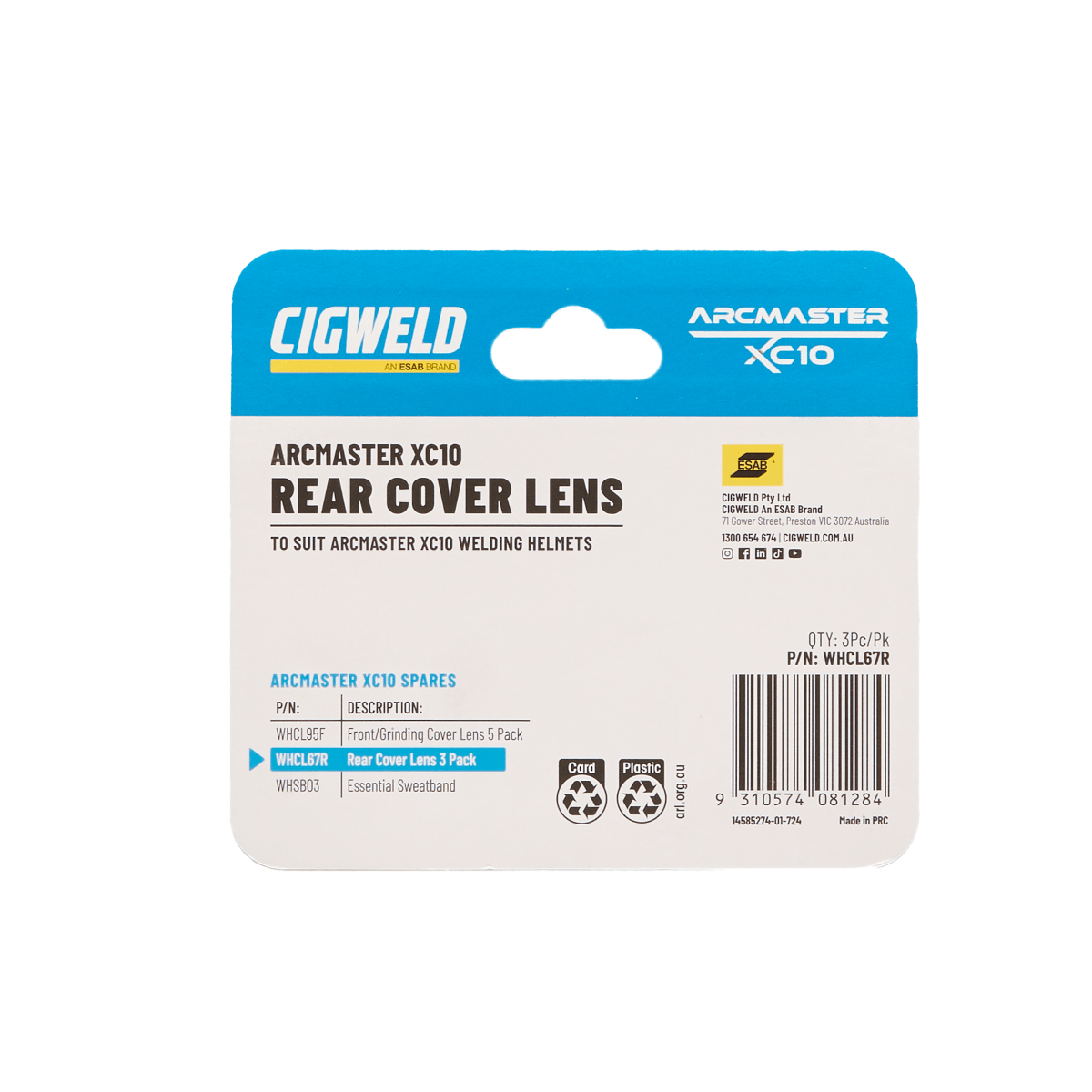 Arcmaster Rear Cover Lens XC8 XC10 Pack of 3 (Pack) - Cigweld